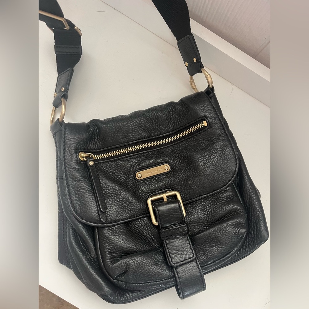 Black Pebbled Leather Crossbody Bag by Michael Kors